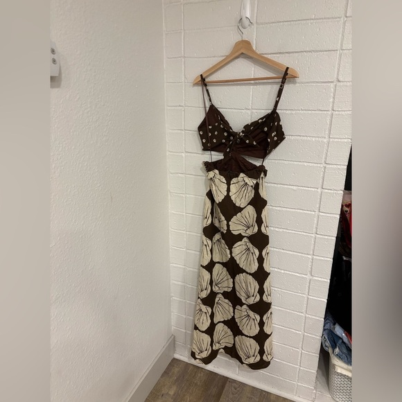 NWT Abercrombie and Fitch The A&F Julia Slip Cutout Maxi Dress in brown print - Picture 4 of 4